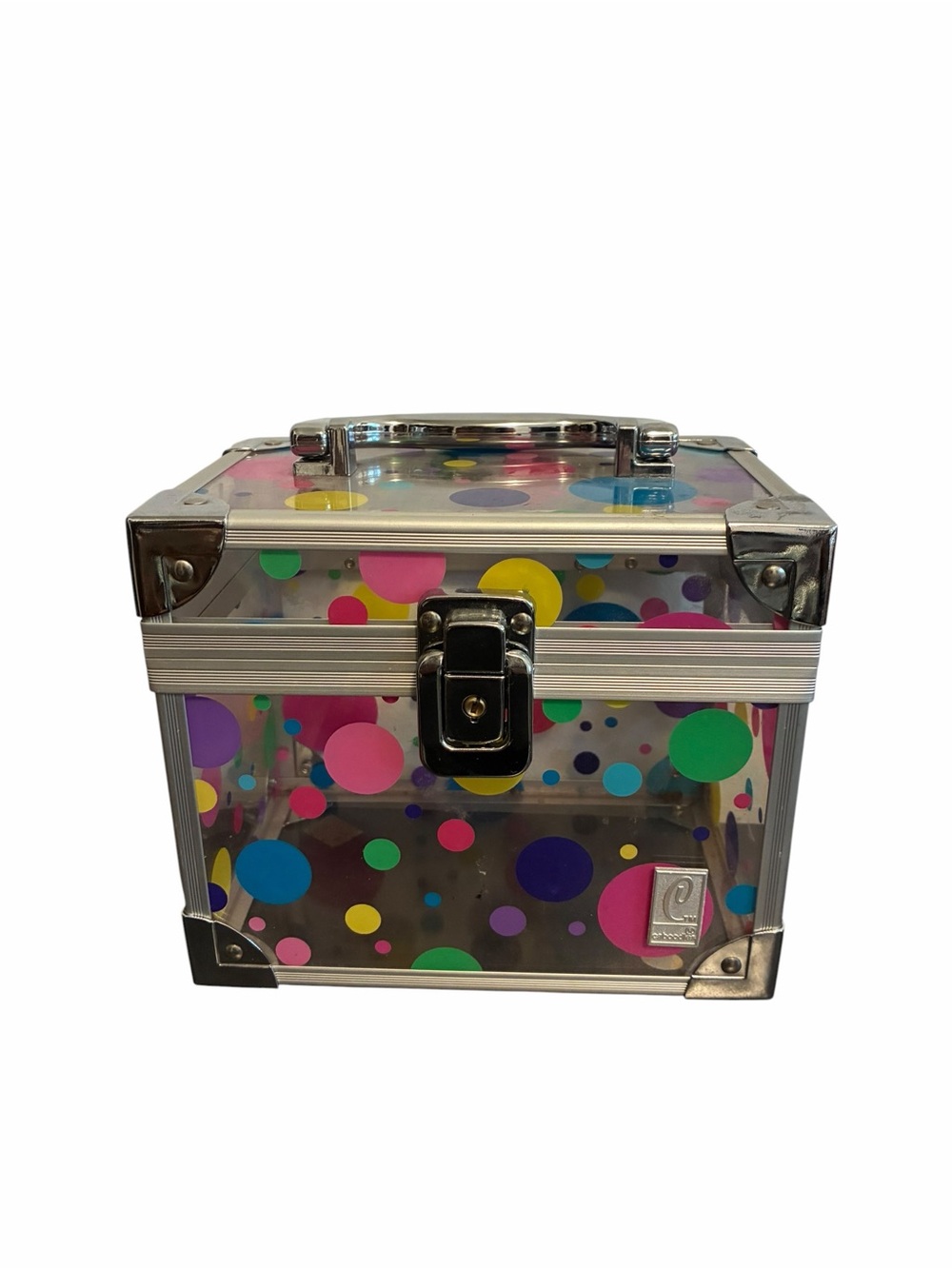 Caboodles Clear Polka Dot Train Case Makeup Organizer Silver Aluminum Trim Y2K